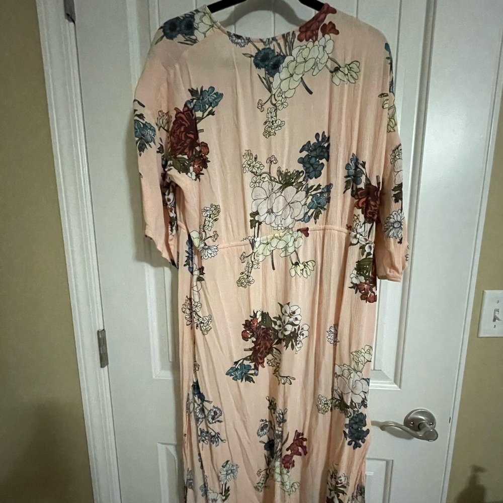 Pink, flower print, kimono